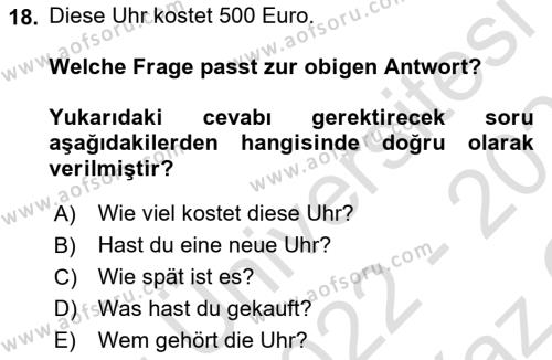 Almanca 2 Dersi 2022 - 2023 Yılı Yaz Okulu Sınavı 18. Soru