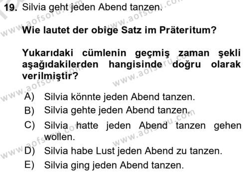 Almanca 2 Dersi 2022 - 2023 Yılı Yaz Okulu Sınavı 19. Soru