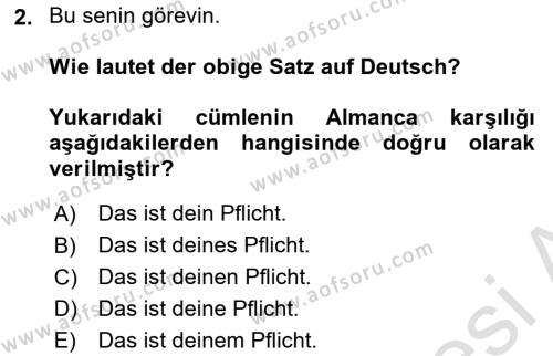 Almanca 2 Dersi 2022 - 2023 Yılı Yaz Okulu Sınavı 2. Soru
