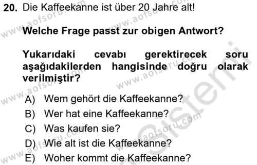 Almanca 2 Dersi 2022 - 2023 Yılı Yaz Okulu Sınavı 20. Soru