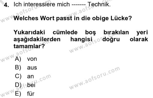 Almanca 2 Dersi 2022 - 2023 Yılı Yaz Okulu Sınavı 4. Soru
