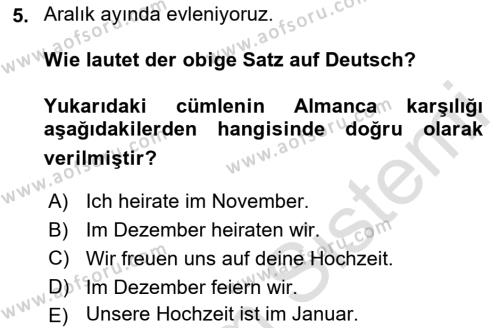 Almanca 2 Dersi 2022 - 2023 Yılı Yaz Okulu Sınavı 5. Soru