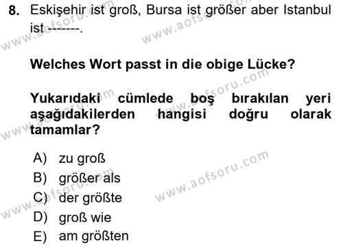 Almanca 2 Dersi 2022 - 2023 Yılı Yaz Okulu Sınavı 8. Soru