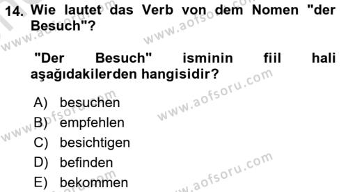 Almanca 2 Dersi 2023 - 2024 Yılı (Vize) Ara Sınavı 14. Soru