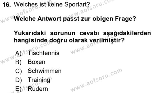 Almanca 2 Dersi 2023 - 2024 Yılı (Vize) Ara Sınavı 16. Soru