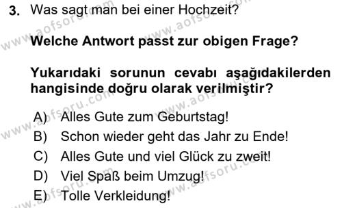 Almanca 2 Dersi 2023 - 2024 Yılı (Vize) Ara Sınavı 3. Soru