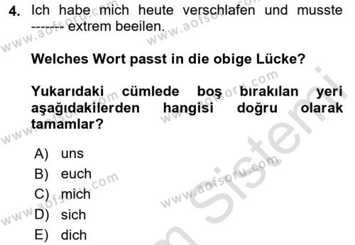 Almanca 2 Dersi 2023 - 2024 Yılı (Vize) Ara Sınavı 4. Soru