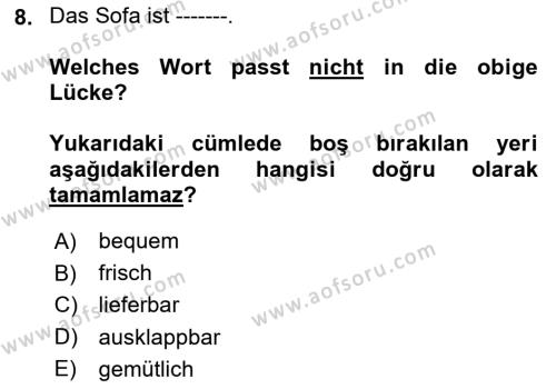 Almanca 2 Dersi 2023 - 2024 Yılı (Vize) Ara Sınavı 8. Soru