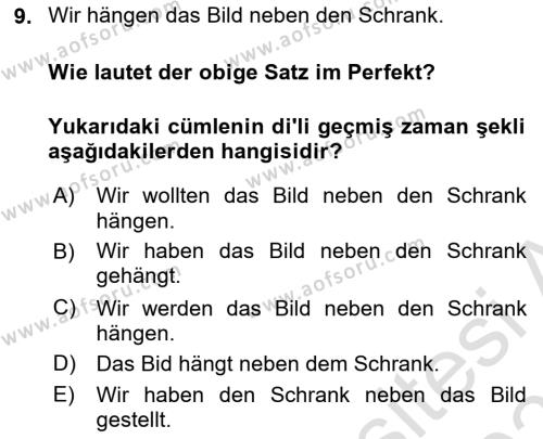 Almanca 2 Dersi 2023 - 2024 Yılı (Vize) Ara Sınavı 9. Soru
