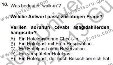 Turizm İçin Almanca 1 Dersi 2012 - 2013 Yılı (Vize) Ara Sınavı 10. Soru