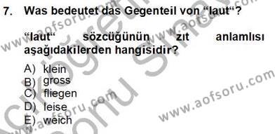 Turizm İçin Almanca 2 Dersi 2012 - 2013 Yılı (Final) Dönem Sonu Sınavı 7. Soru