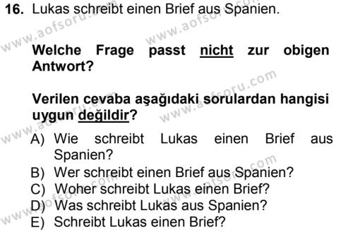 Almanca 1 Dersi 2012 - 2013 Yılı (Vize) Ara Sınavı 16. Soru