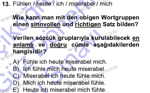 Almanca 1 Dersi 2012 - 2013 Yılı (Final) Dönem Sonu Sınavı 13. Soru