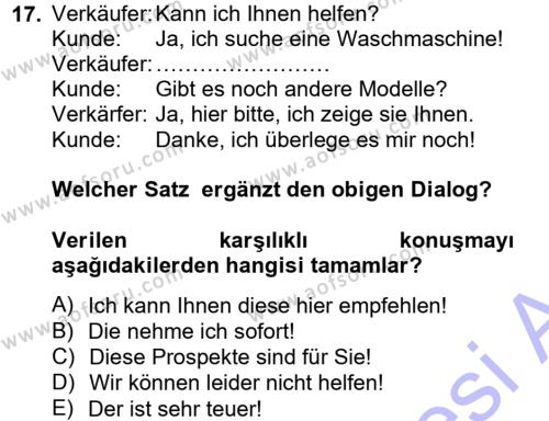 Almanca 1 Dersi 2012 - 2013 Yılı (Final) Dönem Sonu Sınavı 17. Soru