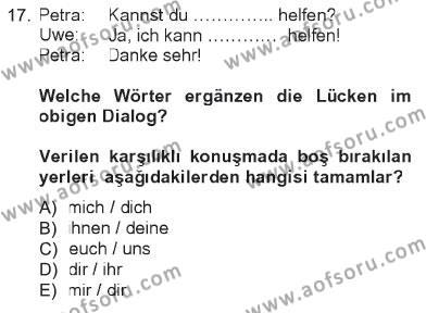 Almanca 1 Dersi 2012 - 2013 Yılı Tek Ders Sınavı 17. Soru