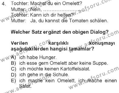 Almanca 1 Dersi 2012 - 2013 Yılı Tek Ders Sınavı 4. Soru