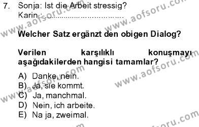 Almanca 1 Dersi 2013 - 2014 Yılı (Vize) Ara Sınavı 7. Soru