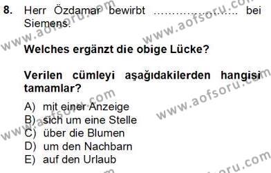 Almanca 2 Dersi 2013 - 2014 Yılı Tek Ders Sınavı 8. Soru