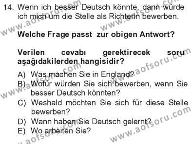 Almanca 3 Dersi 2012 - 2013 Yılı Tek Ders Sınavı 14. Soru