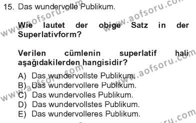 Almanca 3 Dersi 2012 - 2013 Yılı Tek Ders Sınavı 15. Soru