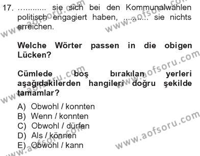 Almanca 3 Dersi 2012 - 2013 Yılı Tek Ders Sınavı 17. Soru