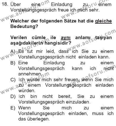 Almanca 3 Dersi 2012 - 2013 Yılı Tek Ders Sınavı 18. Soru