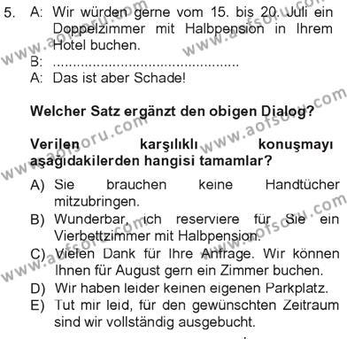 Almanca 3 Dersi 2012 - 2013 Yılı Tek Ders Sınavı 5. Soru