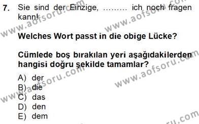 Almanca 3 Dersi 2013 - 2014 Yılı Tek Ders Sınavı 7. Soru