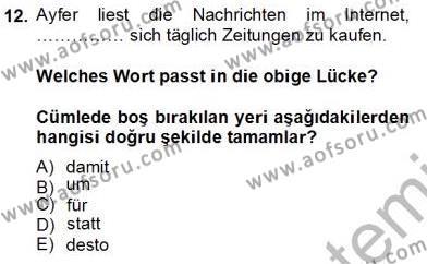 Almanca 4 Dersi 2013 - 2014 Yılı Tek Ders Sınavı 12. Soru