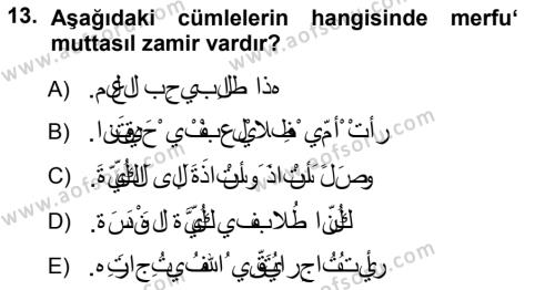 Arapça 1 Dersi 2012 - 2013 Yılı (Vize) Ara Sınavı 13. Soru