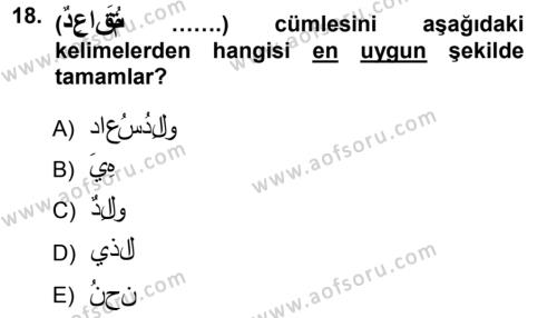 Arapça 1 Dersi 2012 - 2013 Yılı (Vize) Ara Sınavı 18. Soru