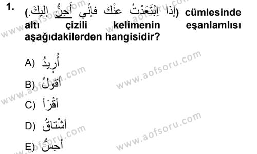 Arapça 1 Dersi 2012 - 2013 Yılı (Final) Dönem Sonu Sınavı 1. Soru