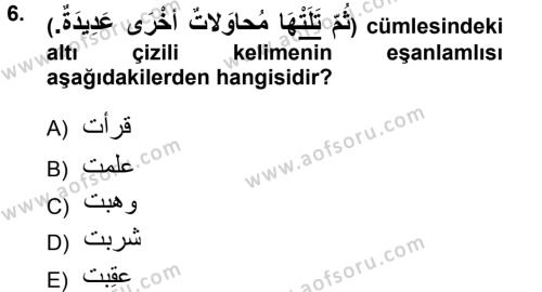 Arapça 1 Dersi 2012 - 2013 Yılı (Final) Dönem Sonu Sınavı 6. Soru