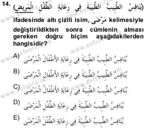 Arapça 1 Dersi 2013 - 2014 Yılı (Vize) Ara Sınavı 14. Soru