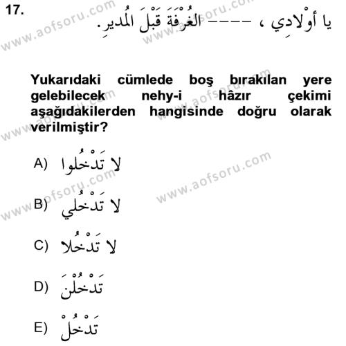 Arapça 1 Dersi 2020 - 2021 Yılı Yaz Okulu Sınavı 17. Soru