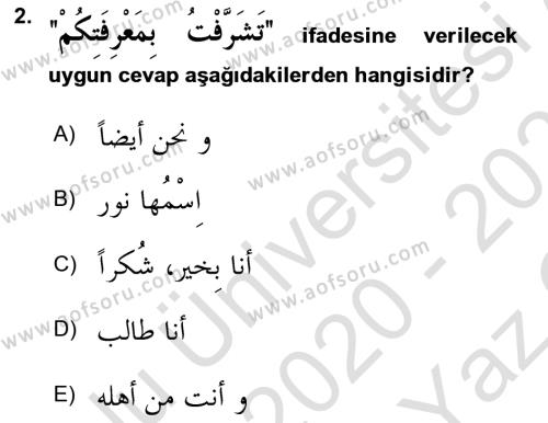 Arapça 1 Dersi 2020 - 2021 Yılı Yaz Okulu Sınavı 2. Soru
