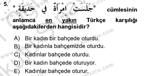 Arapça 1 Dersi 2020 - 2021 Yılı Yaz Okulu Sınavı 5. Soru