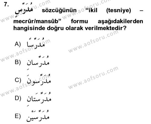Arapça 1 Dersi 2020 - 2021 Yılı Yaz Okulu Sınavı 7. Soru