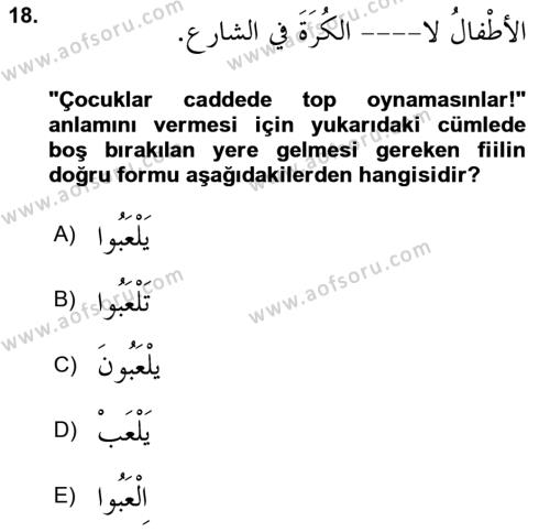 Arapça 1 Dersi 2021 - 2022 Yılı (Final) Dönem Sonu Sınavı 18. Soru
