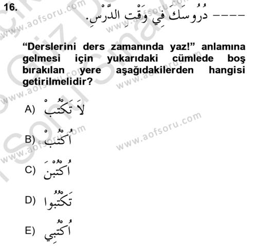 Arapça 1 Dersi 2022 - 2023 Yılı (Final) Dönem Sonu Sınavı 16. Soru