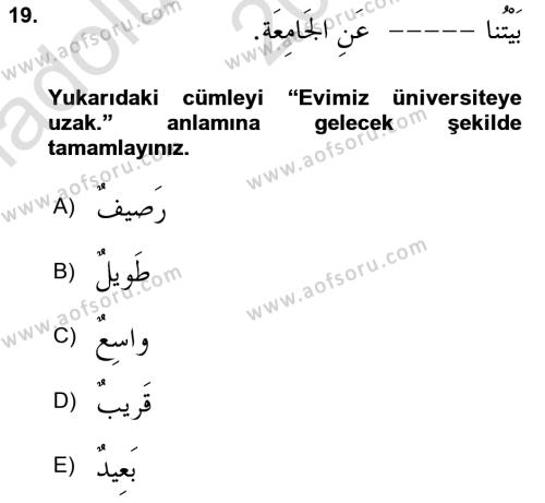 Arapça 1 Dersi 2023 - 2024 Yılı (Vize) Ara Sınavı 19. Soru