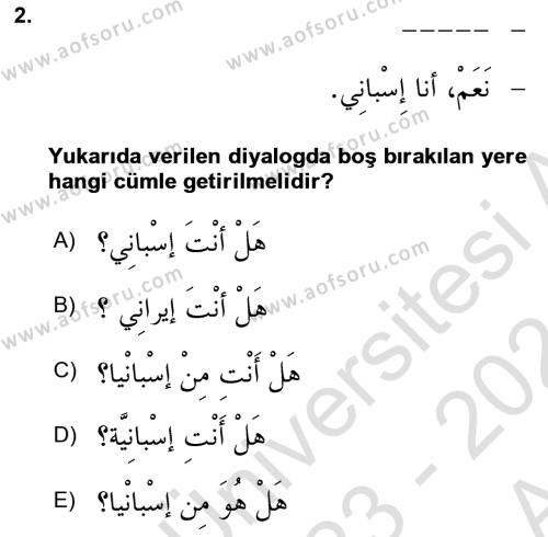 Arapça 1 Dersi 2023 - 2024 Yılı (Vize) Ara Sınavı 2. Soru