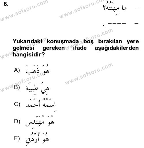 Arapça 1 Dersi 2023 - 2024 Yılı (Vize) Ara Sınavı 6. Soru