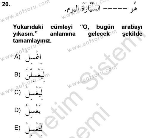 Arapça 1 Dersi 2023 - 2024 Yılı (Final) Dönem Sonu Sınavı 20. Soru