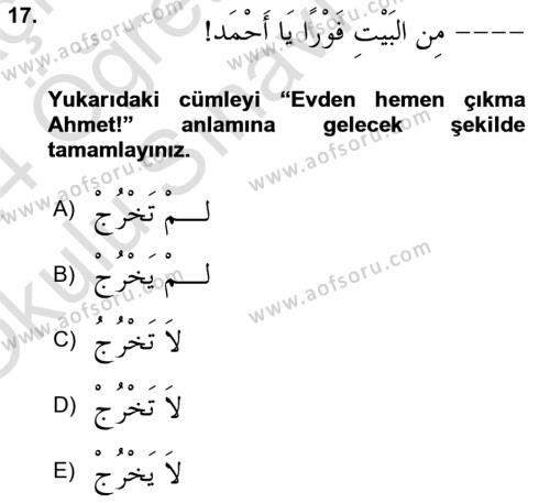 Arapça 1 Dersi 2023 - 2024 Yılı Yaz Okulu Sınavı 17. Soru