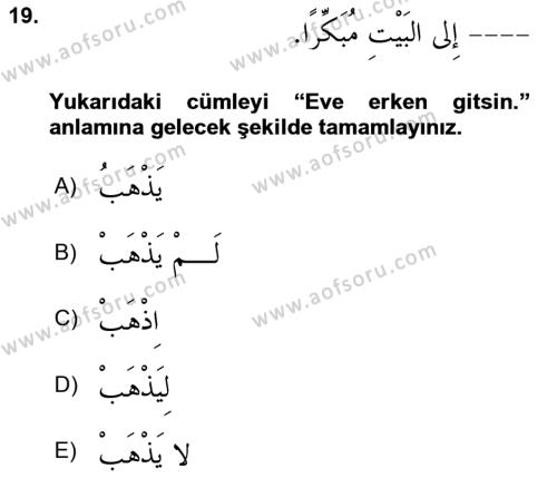 Arapça 1 Dersi 2023 - 2024 Yılı Yaz Okulu Sınavı 19. Soru