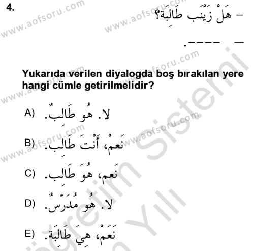 Arapça 1 Dersi 2023 - 2024 Yılı Yaz Okulu Sınavı 4. Soru