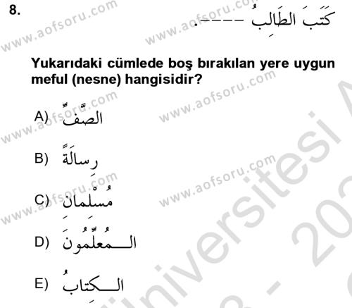 Arapça 1 Dersi 2023 - 2024 Yılı Yaz Okulu Sınavı 8. Soru
