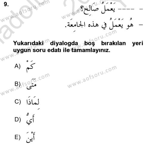 Arapça 1 Dersi 2023 - 2024 Yılı Yaz Okulu Sınavı 9. Soru