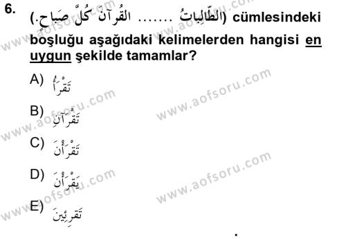 Arapça 2 Dersi 2012 - 2013 Yılı (Vize) Ara Sınavı 6. Soru